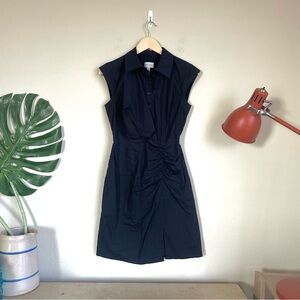 Milly Navy Maxwell Ruched Wrap Poplin Dress